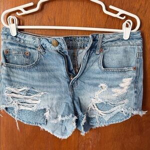 American Eagle Outfitters Women's Ripped Jean Shorts - Light Blue